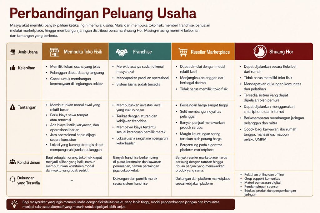 Perbandingan Peluang Usaha di Gresik, Usaha konvensional VS Shuang Hor