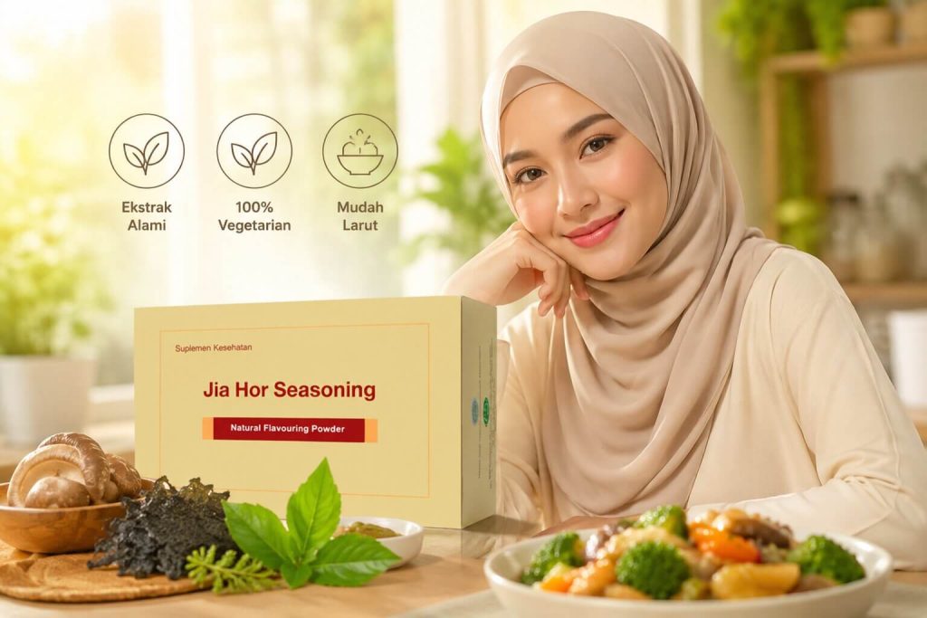 Kemasan resmi Jia Hor Seasoning dari Shuang Hor, bumbu penyedap rasa sehat alami untuk masakan keluarga.