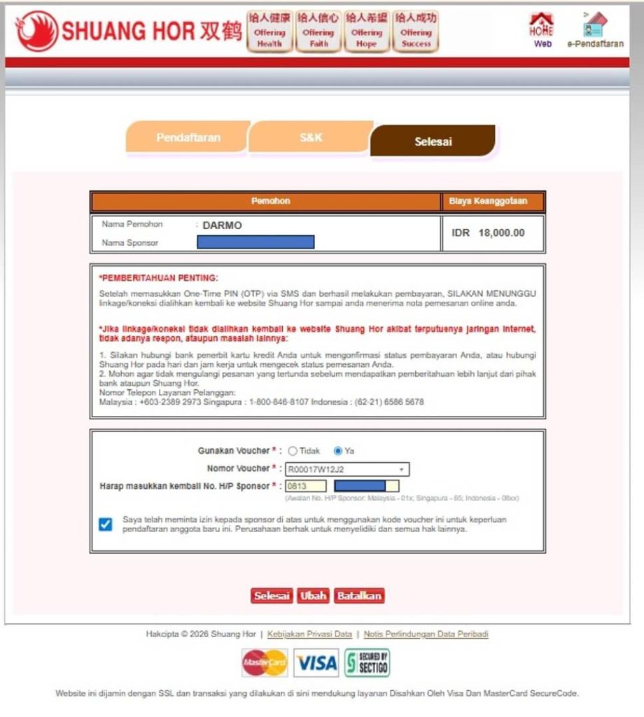 laim voucher pendaftaran gratis SHuang Hor